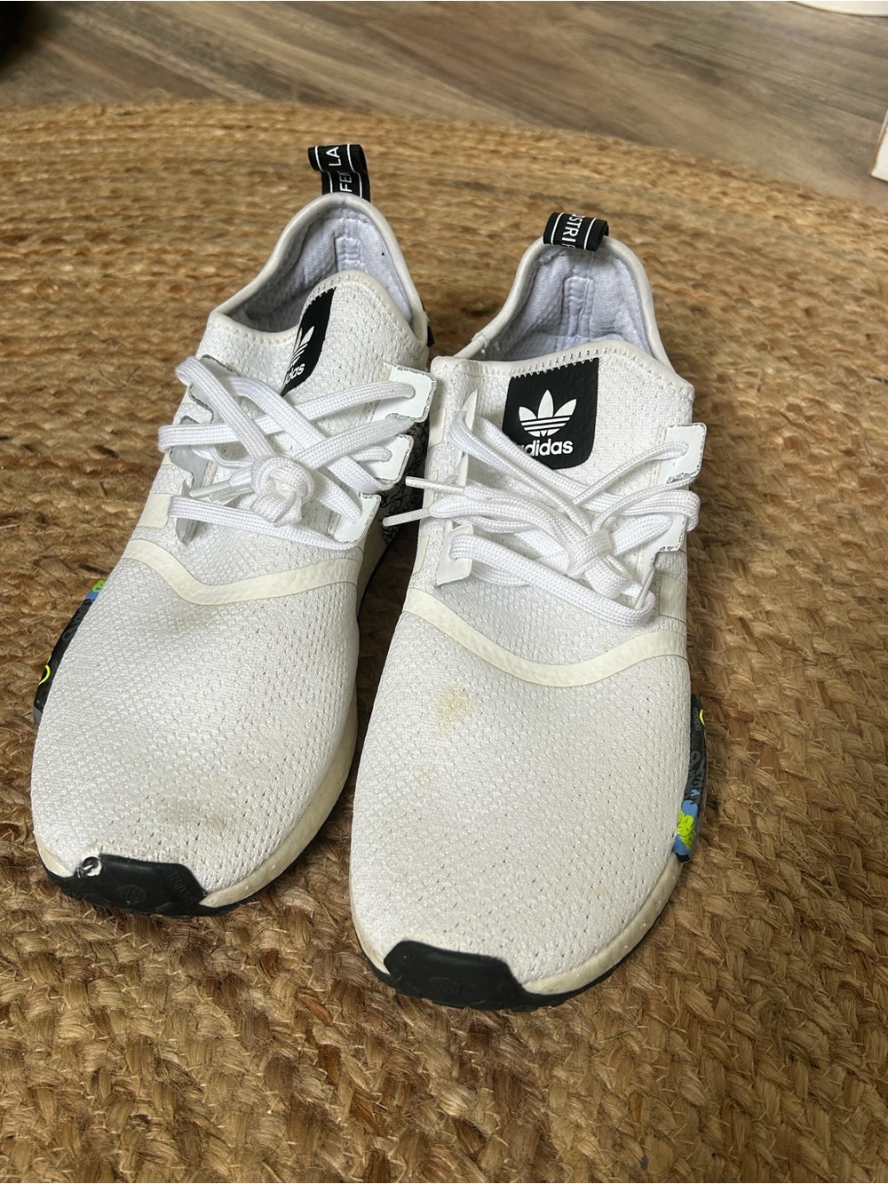 adidas White Knit Lace-Up Sneakers with Black Logo Tabs